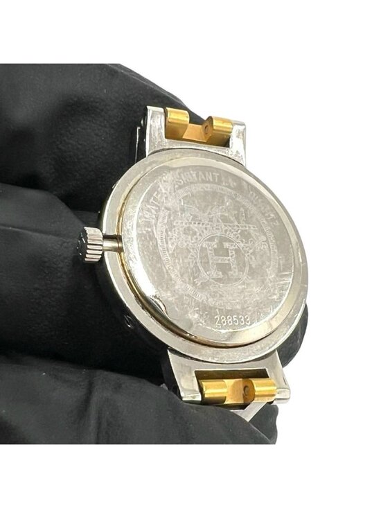 Hermes Vintage Clipper Stainless Steel Quartz Watch Wrist Silver Gold